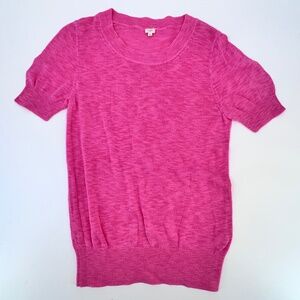 J Crew 100% Cotton Bubblegum Barbie Pink Knit Sweater L Short Slv Easter Spring